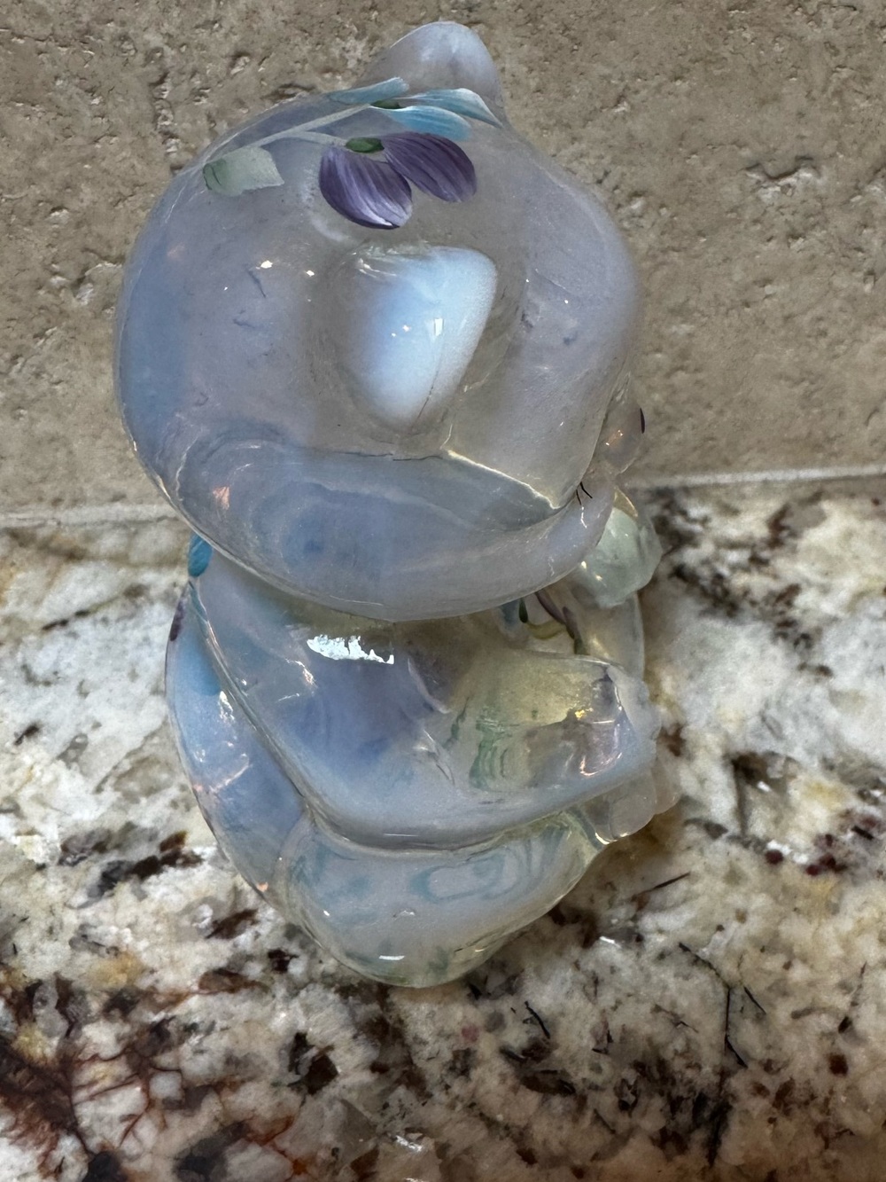 Vintage Fenton Opalescent Glass Teddy Bear Hand-Painted Floral Signed Rare - Picture 4 of 6